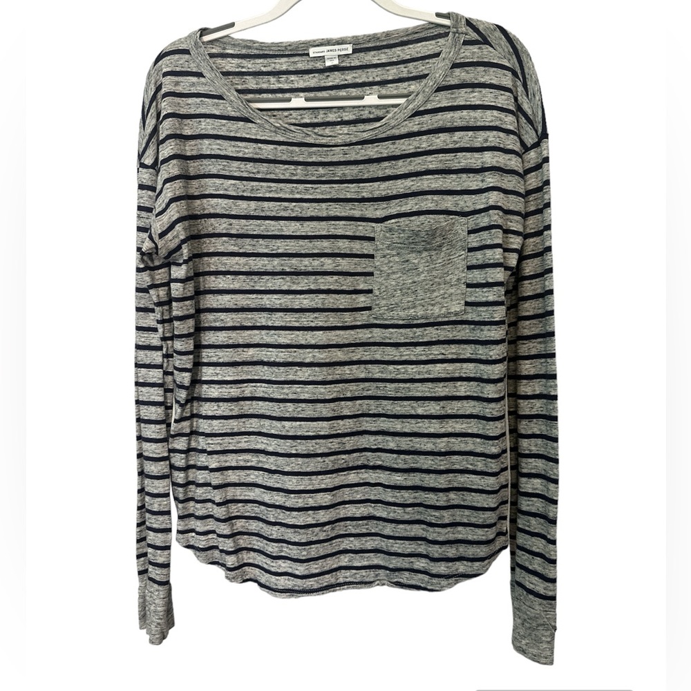 James Perse 100% cotton L/S  Stripe melange tee
